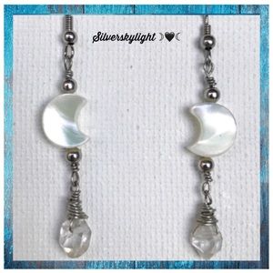 Genuine Mother of pearl moon & herkimers diamonds